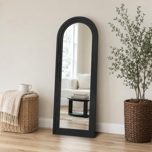 58x22 Arched Full Length Mirror, Solid Wood 3 Layer Frame, Black - color: Black-3 Layer-ar Frame, size: 57.9"L x 21.9"W