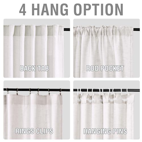 H.VERSAILTEX Linen Semi Sheer Curtains 63 inch for Kitchen, Natural White - color: *Natural White, size: 52"W x 63"L (Pack of 2)