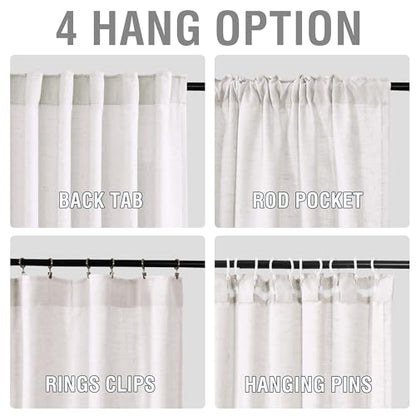 H.VERSAILTEX Linen Semi Sheer Curtains 96" L for Living Room, Natural White - color: *Natural White, size: 52"W x 96"L (Pack of 2)