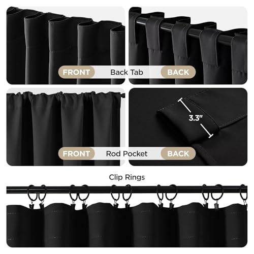 Joydeco Blackout Curtains 108 Inches Long, Thermal Insulated Black Out Curtains 2 Panels Set, Room Darkening Drapes for Living Room Window Rod Pocket Back Tab (W37 x L108 Inch, Black) - color: Black, size: 37"W x 108"L (Pack of 2)