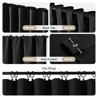 Joydeco Blackout Curtains 108 Inches Long, Thermal Insulated Black Out Curtains 2 Panels Set, Room Darkening Drapes for Living Room Window Rod Pocket Back Tab (W37 x L108 Inch, Black) - color: Black, size: 37"W x 108"L (Pack of 2)