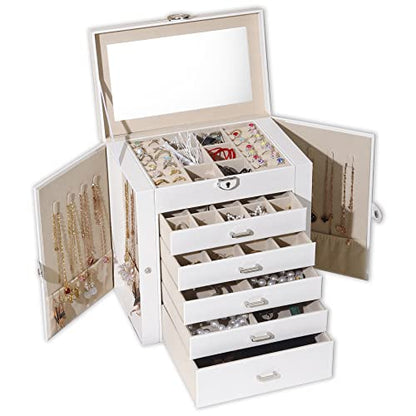 BOOVO Large Jewelry Box for Women 6 Layer - color: White, size: 6 Layer