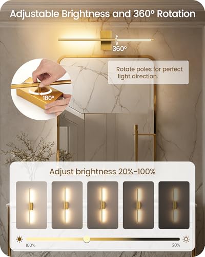 27.6" Wireless Battery Operated Wall Sconces Set of 2, Modern Rechargeable Lamp with Remote, 360° Rotation, 10000mAh, Touch Dimmable Lights for Bedroom, Living Room, Hallway, Gold D06YBP205 - color: Gold, size: 27.6 Inches