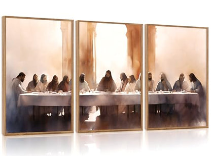 Aurlan 3 Pcs The Last Supper Framed Canvas Wall Art 24x36 Inch - color: The Last Supper, size: 24"L x 36"W