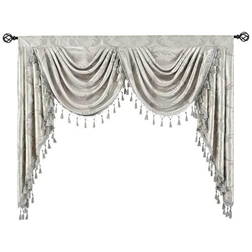 Silver Grey European Flower Valances, W59 Inch, 1 Panel - size: 59"W x 48"L (Pack of 1)
