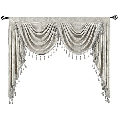 Silver Grey European Flower Valances, W59 Inch, 1 Panel - size: 59"W x 48"L (Pack of 1)
