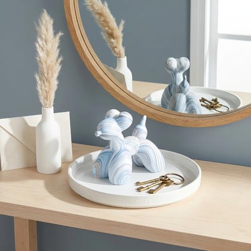 Modern Ceramic Balloon Dog Figurine, Unique Hydro-Dip Blue White