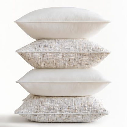 a moment Beige 4 Pack Throw Pillow Covers - Chenille & Velvet Set with Piping, Farmhouse Textured Design Pillow Cases for Couch Sofa Bed Livingroom (16x16 Inch, No Insert) - color: Beige, size: 16" x 16" (Pack of 4)