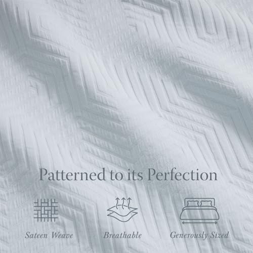 Threadmill Luxury Cotton Blankets for Queen Size Bed | All-Season 100% Cotton Queen Size Blanket | Aster Jacquard Cozy Lightweight, Soft Breathable Coverlet fits Full Size Bed, 90x92 | Light Blue - color: Aster Light Blue, size: Queen / Full