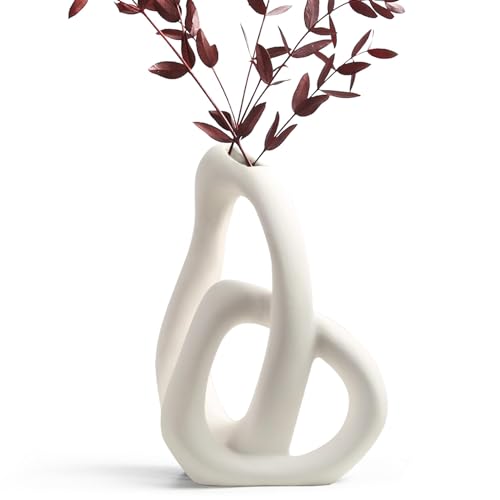 STHIE Modern White Ceramic Flower Vases for Home Decor Aesthetic - color: White