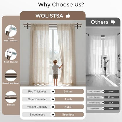 Double Curtain Rod, 36-76 Inch Bronze Modern Heavy Duty Dual Rods - color: Bronze, size: 36"-76"