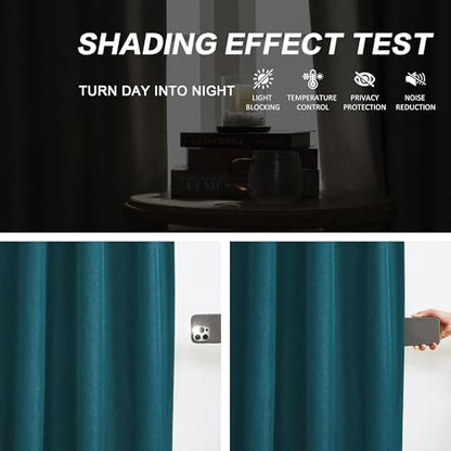 DUALIFE Dark Teal Blue Pinch Pleated Blackout Curtains 63 Inches Long, Back Tab with Hooks, Linen Full Black Out Thermal Insulated Track Curtain for Bedroom Living Room,40 Wx63 L, 2 Panels - color: Teal, size: 40"W x 63"L (Pack of 2)