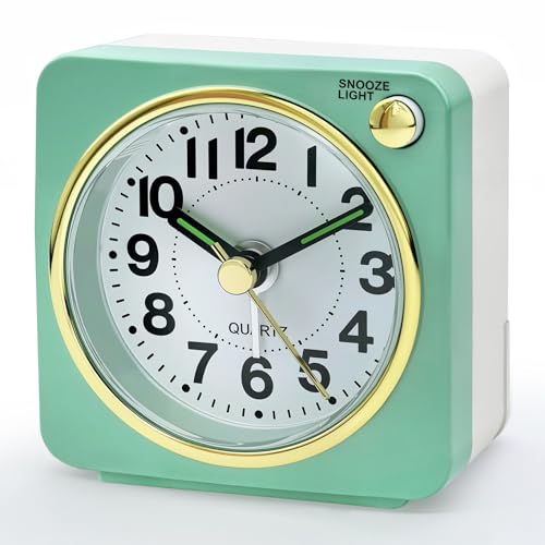Lamisola Ultra Small Battery Analog Travel Alarm Clock, Retro Bedside Table Clocks for Bedrooms, Desk Clock, Vintage Home Decor for Bathroom Kichen Living Room, Mint - color: Mint