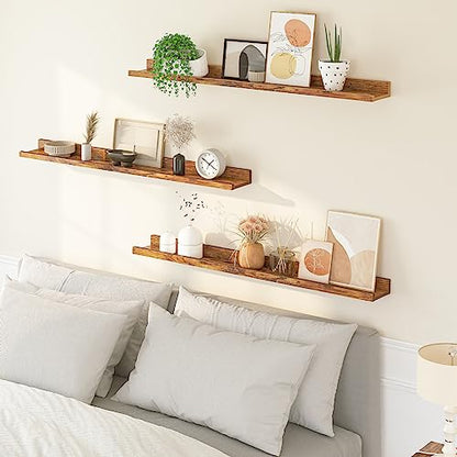 HOOBRO Floating Shelves, Wall Shelf Set of 3, 47.2 Inches Hanging Shelf - color: Rustic Brown, size: 47.2 Inches
