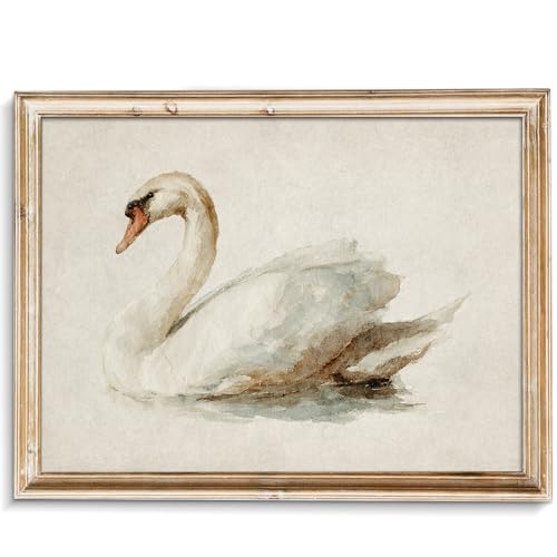 uniro White Swan Retro Wall Art Classical Swan Canvas Oil Painting Poster Elegant Nursery Bird Painting Watercolor Swan Vintage Art Pictures Farmhouse Neutral Bathroom Wall Decor - 8x10 Unframed - color: White Swan, size: 10"L x 8"W