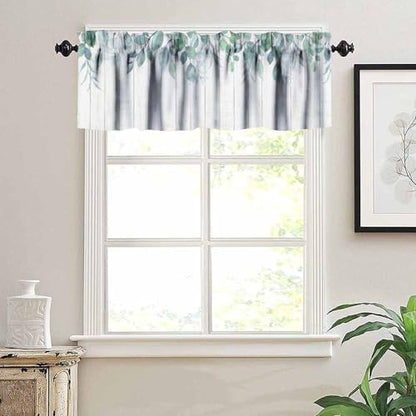 JESTRONRY Green Eucalyptus Leaf Valances Valance Curtains, Watercolor Summer Flowers Leaves Rod Pocket Valance Window Treatments for Bedroom Kitchen Dining Room 54x18in - color: Eucalyptus Leaf-14