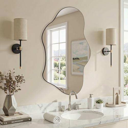 Irregular Wall Mirror, 22"x32" Wavy Cloud Bathroom Vanity Mirrors - size: 32"L x 22"W