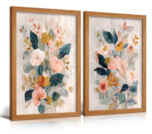 RUMSICH Vintage Floral Canvas Wall Art Set of 2 Framed Prints12x16 Inch - color: Pink Flower Frame, size: 16"L x 12"W