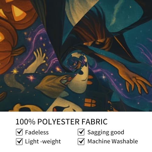 Halloween Tapestry Wall Hanging 60x40in, Trick or Treat Witch Ghost Pumpkin Decor, Cute Spooky Haunted House Party Backdrop, Cartoon Halloween Decorations for Bedroom Living Room Dorm (Hooks Included)