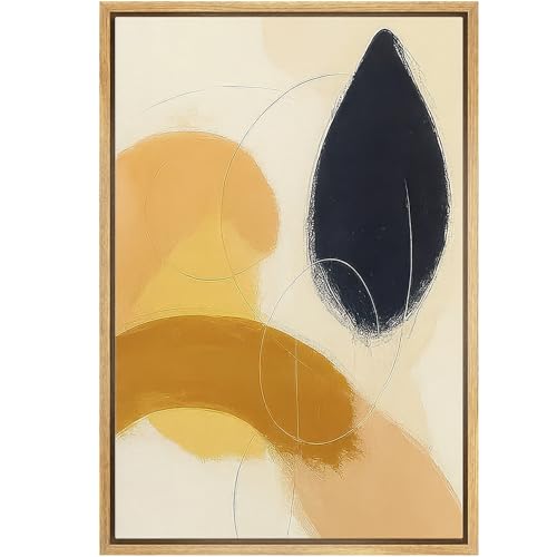 wall26 Framed Canvas Print Wall Art Modern Abstract with Mustard Yellow and Navy Blue Shapes Fine Art Decorative Farmhouse/Country Relax/Calm/Cozy Multicolor Zen for Bedroom - 16"x24" Natural - color: A37-2508-rya09, size: 24"L x 16"W