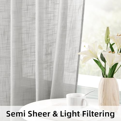 HOMEIDEAS Light Gray Linen Textured Sheer Curtains, 52 X 84 Inch, 2 Panels - color: Light Grey, size: 52"W x 84"L (Pack of 2)