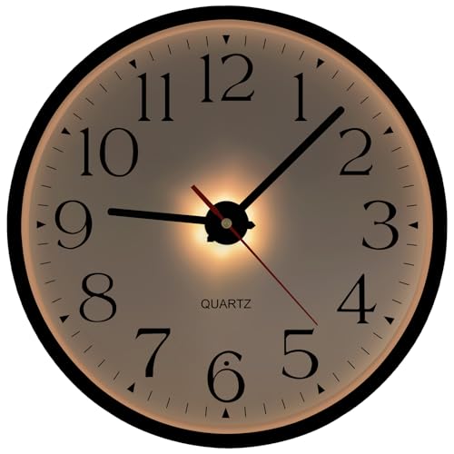 JoFomp Night Light Wall Clocks Battery Operated, 12 Inch Silent LED Light Up Wall Clocks for Living Room Decor, Modern Wall Clock for Bedroom Night Glow, Illuminated Clock with Auto-Dimming/USB Cable - color: Warm Light