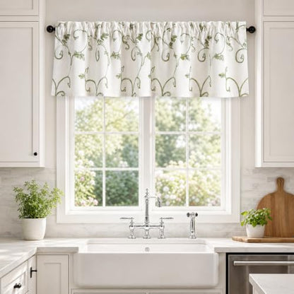 VOGOL Green Vine Embroidered Kitchen Valance, 52 x 14 Inches - color: Green, size: 52"W x 14"L (Pack of 1)