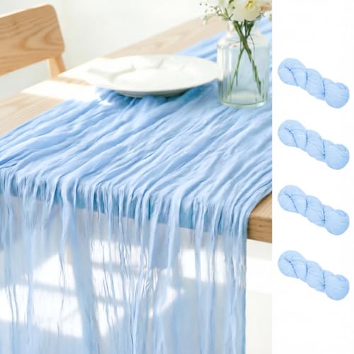 Light Blue Cheesecloth Table Runner Fall Boho Wedding Birthday Home Decor - color: Baby Blue, size: 10ft 4Pack