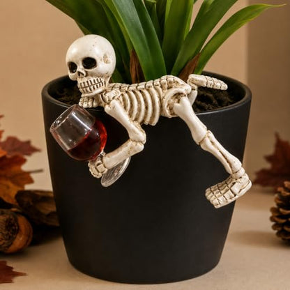 Halloween Skeleton Flowerpot Decoration, Weather Resistant Resin Garden Statue (Wine Glass Skeleton) - color: Style11