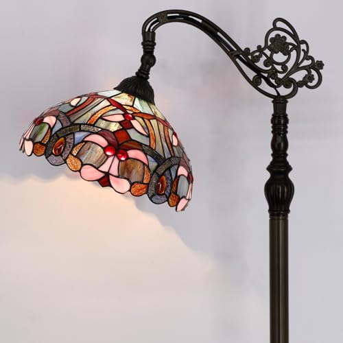 WERFACTORY Tiffany Floor Lamp Blue Pink Stained Glass Arched Lamp