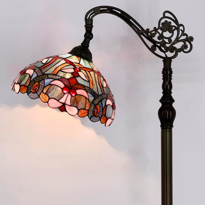 WERFACTORY Tiffany Floor Lamp Blue Pink Stained Glass Arched Lamp