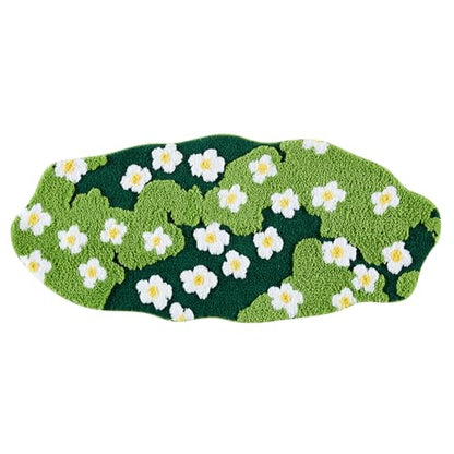 Cute Green Floral Bathroom Runner Rugs Extra Long Bath Mat 24''W x 60''L Non Slip Washable, Modern Chic Boho Aesthetic Trendy Funky Grass Throw Runner Rugs for Kitchen Bedroom Entryway - size: 24''W x 60''L