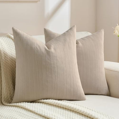 FUTEI Pack of 2 Chenille Striped Throw Pillow Covers 22x22 Inch,Beige - color: Beige, size: 22" x 22" (Pack of 2)