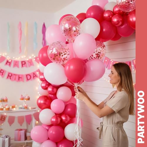 PartyWoo Pink and Red Balloons 66pcs 12 Inch Pink Red White Gold Balloons - color: Red-2863