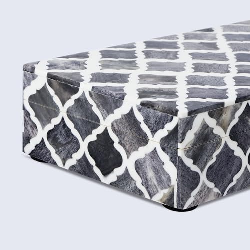Handicrafts Home Small Decorative Storage Box with Lid, Moroccan Jewelry Keepsake Trinket Box Organizer, Wooden Coffee Table Dresser Storage Box, Gray, 8 x 5 x 2 Inch, Moroccan Collection