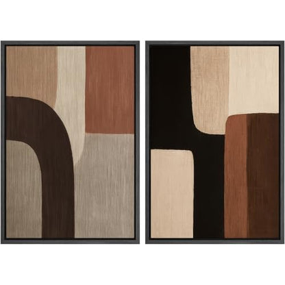 SIGNWIN Framed Canvas Print Wall Art Set Warm Neutral Abstract Geometric Brown Beige Illustrations Modern Art Minimal Boho Relax/Calm for Living Room, Bedroom, Office - 16"x24"x2 BLACK - color: A16-2603-EDW08, size: 16"x24"x2 Panels Black