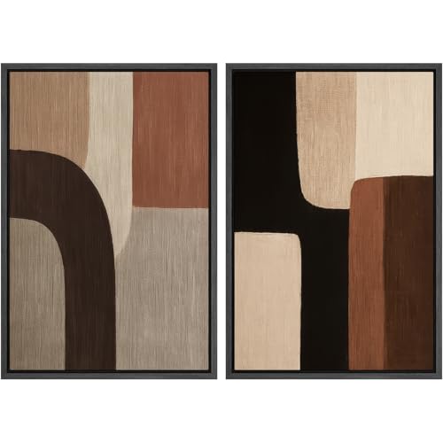 SIGNWIN Framed Canvas Print Wall Art Set Warm Neutral Abstract Geometric Brown Beige Illustrations Modern Art Minimal Boho Relax/Calm for Living Room, Bedroom, Office - 16"x24"x2 BLACK - color: A16-2603-EDW08, size: 16"x24"x2 Panels Black