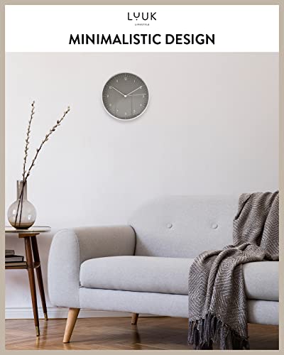 LUUK LIFESTYLE Modern Silent Quartz Wall Clock, 10in, Dark Grey & Silver | Designed in Germany, Simple & Elegant, Non-ticking, Analog, Battery operated, Housewarming gift, for Living room, Bedroom - color: Dark Grey, 10"