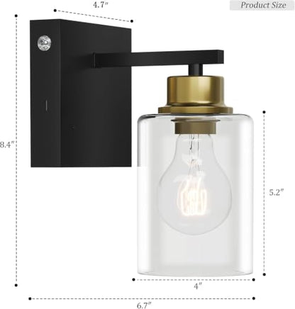 Wireless Battery Operated Wall Sconce Set of Two with Remote Control | Black & Gold Dimmable Rechargeable Wall Lights with Timer, Easy Install Glass Lamp for Living Room Bedroom, Emergency 3000K - color: Black Gold(Clear Lampshades)
