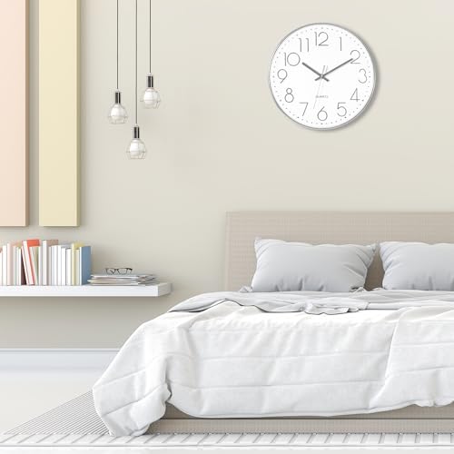 Foxtop 대형 35.6cm(14인치) 벽시계 무소음 배터리 작동 시계, 실버 - color: 실버, size: 14인치