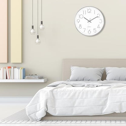 Foxtop 대형 35.6cm(14인치) 벽시계 무소음 배터리 작동 시계, 실버 - color: 실버, size: 14인치