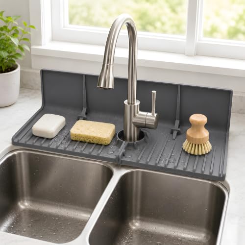 Gosmol Faucet Mat for Kitchen Sink - High Back Silicone Sink Splash Guard - color: Gray, size: 17.5x8.8 inch