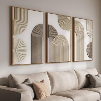 Large 3D Textured Framed Boho Neutral Abstract Wall Art, 3 Piece 24x36 inch - color: White Beige, size: 24"w X 36"h X 3pcs