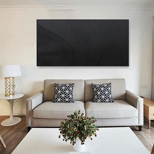 Framed Black Hand Painted Abstract Wall Art For Living Room 24"X 48" - color: Black, size: 48"L x 24"W