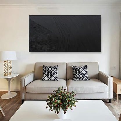 Framed Black Hand Painted Abstract Wall Art For Living Room 24"X 48" - color: Black, size: 48"L x 24"W