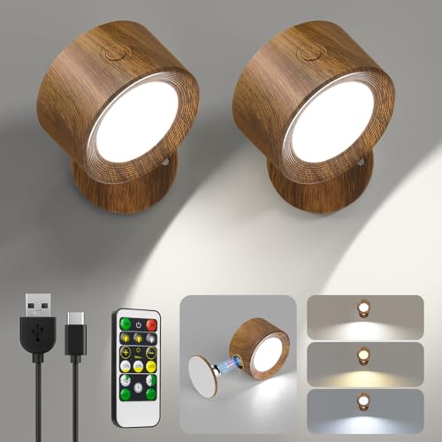 Racokky LED Wall Mounted Lights with Remote, Rechargeable Wall Sconces - color: Walnut Wood