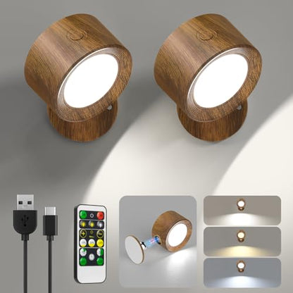 Racokky LED Wall Mounted Lights with Remote, Rechargeable Wall Sconces - color: Walnut Wood