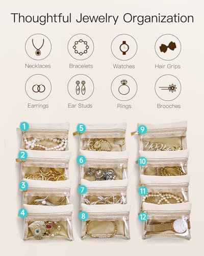 VLANDO Jewelry Organizers and Storage with Clear 12 Velvet Bags,Green - color: 12PCS-Green