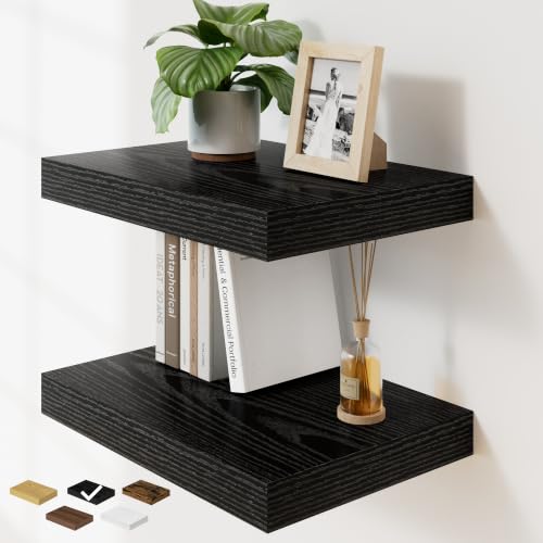 RICHFOCUS Bathroom Floating Shelves for Wall 2Pack|Black|16" L - color: Black, size: 16"L x 11.6"D, Set of 2
