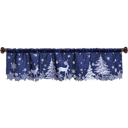 Grelucgo Embroidered Reindeer Rod Pocket Kitchen Window Curtains Valance 58×14 Inches for Christmas Holidays (Reindeer Navy) - color: Reindeer Navy